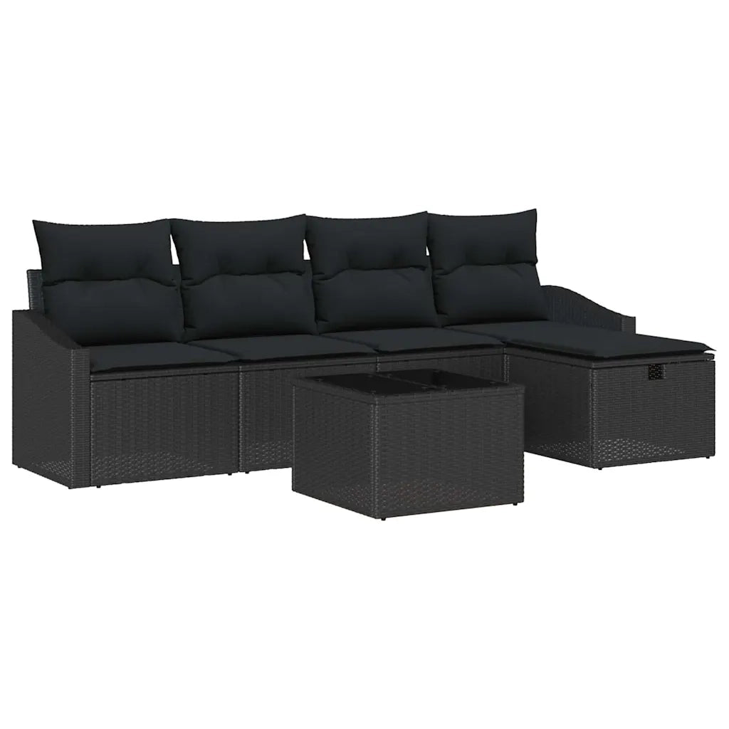 Set di divani con cuscino 6 pcs Nero polyrattan