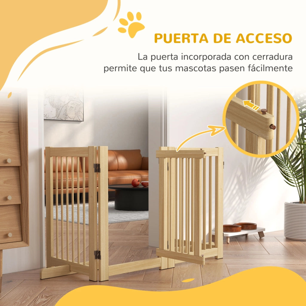 Barriera per Cani Pieghevole in Legno ¨C zephmum ¨C 204x36x75 cm Colore Naturale