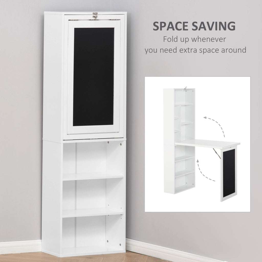 Easycomfort Scrivania PC Pieghevole con Libreria a 9 Ripiani in Legno e Metallo, 98x51x153 cm, Bianco
