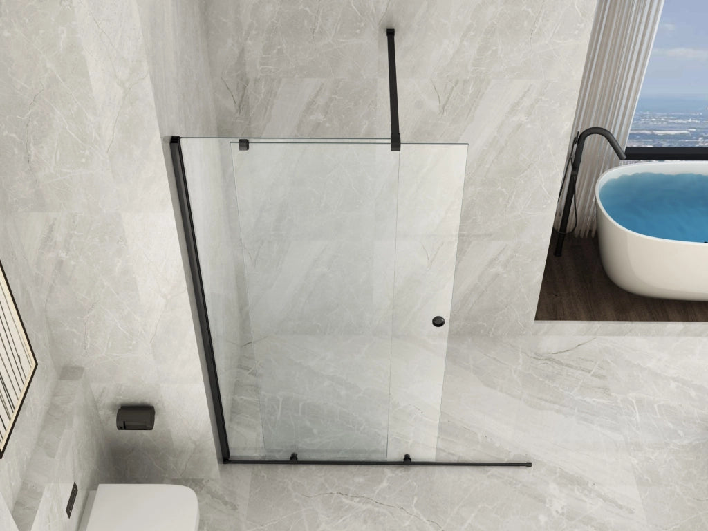 Parete doccia walkin nero scorrevole, cristallo 8mm trasparente 140cm H195cm Tevaglas Bluern
