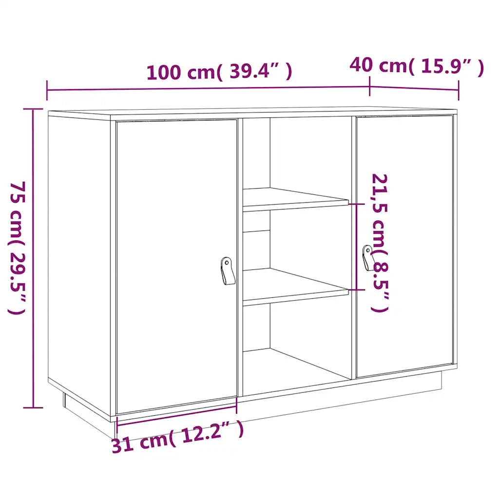 Credenza | Madia | Buffet da pranzo | Armadio da pranzo Grigia 100x40x75 cm in Legno Massello di Pino