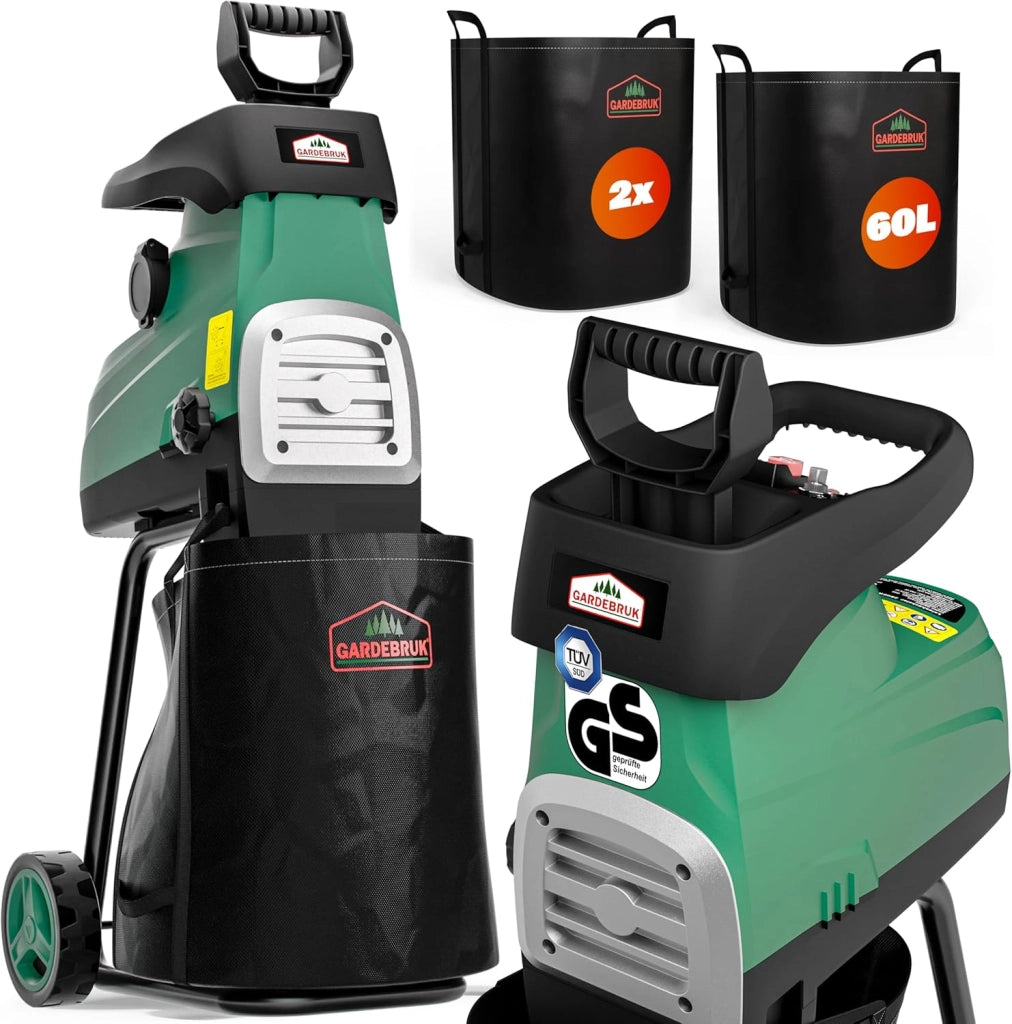 ® Trituratore Elettrico Silenzioso a Rullo 3100W Biotrituratore Sacchi di Raccolta 2x60L Tritatutto da Giardino