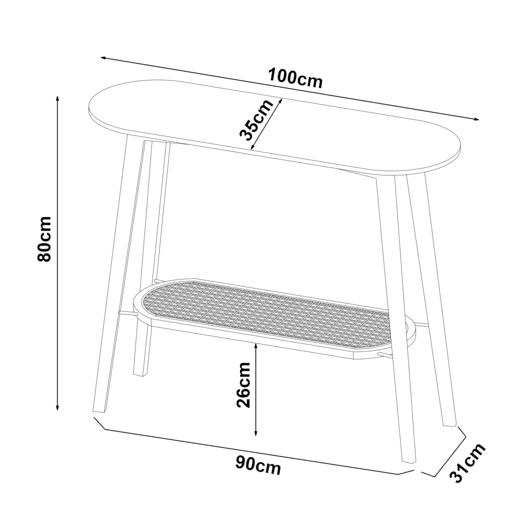 Tavolo consolle in bambù 100 x 35 x 80 cm effetto rattan nero 03_0010885