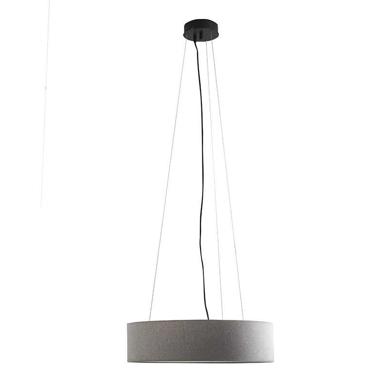 Vivien Lampada a Sospensione Nera, Paralume Cilindrico Grigio, E27, IP20, 48cm - Rossini Group - Design Minimal ed Elegante