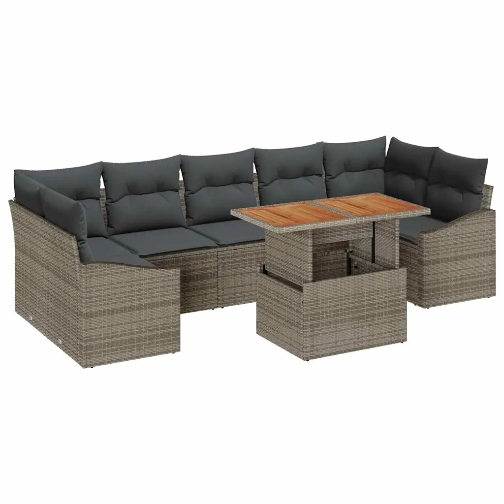 Set da Pranzo per Giardino con cuscino 8 pcs Grigio e Marrone 3349803