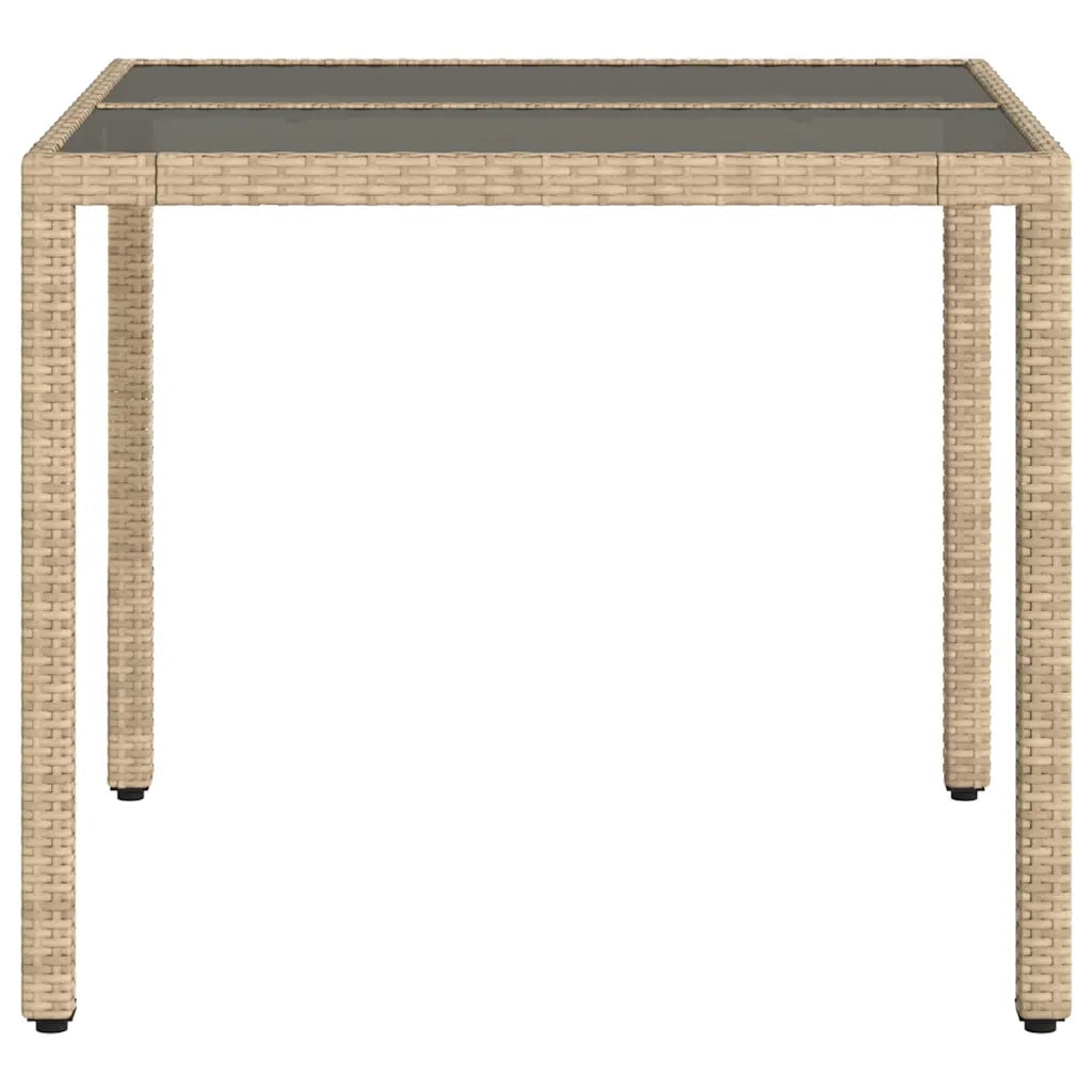 Tavolo da Giardino | Tavolino da esterno con Piano Vetro Beige 90x90x75 cm Polyrattan