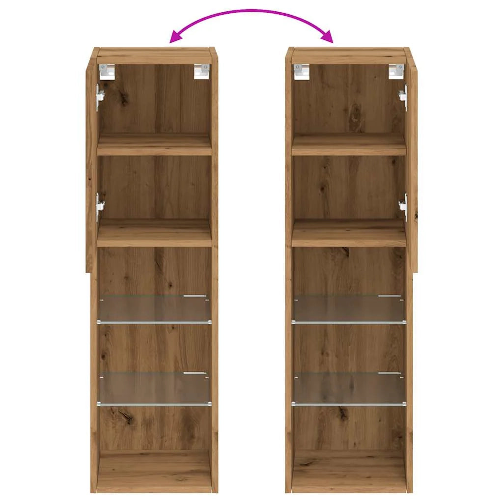 Mobile TV multimediale scaffale TV credenza mobile TV sala da pranzo soggiorno camera da letto con luci LED rovere lavorato a mano 30,5 x 30 x 102 cm marrone 02_0026704