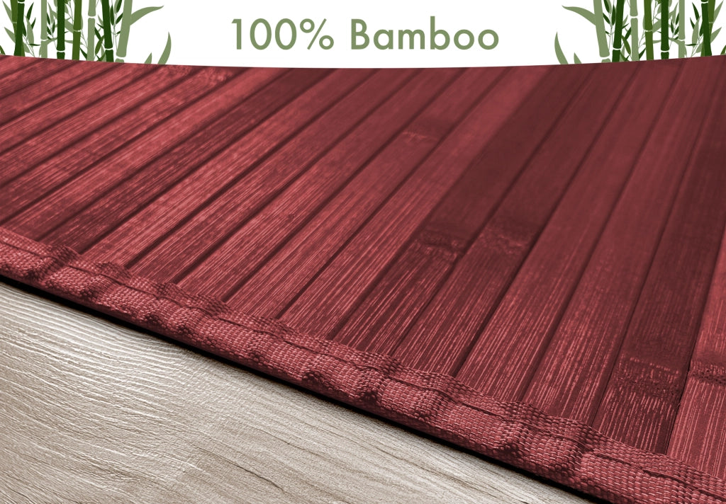 Tappeto Arredo In Vero Bamboo Naturale Grande a Listelli Bordato BambÃ¹ Soggiorno Cucina Salotto Listello Legno Rosso - 140x200cm