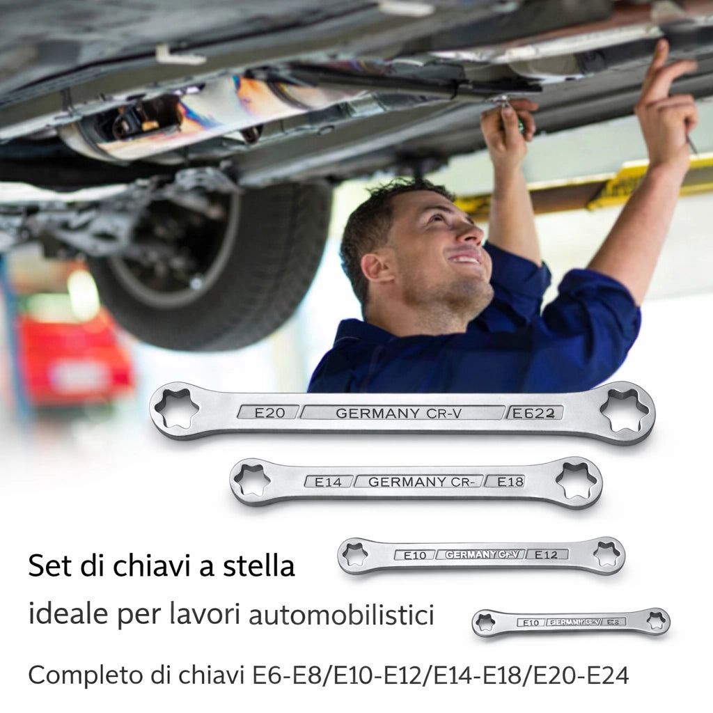 Chiavi a Doppia Stella Set 4PZ Torx Femmina Piatta ad Anello E6-E24 07861