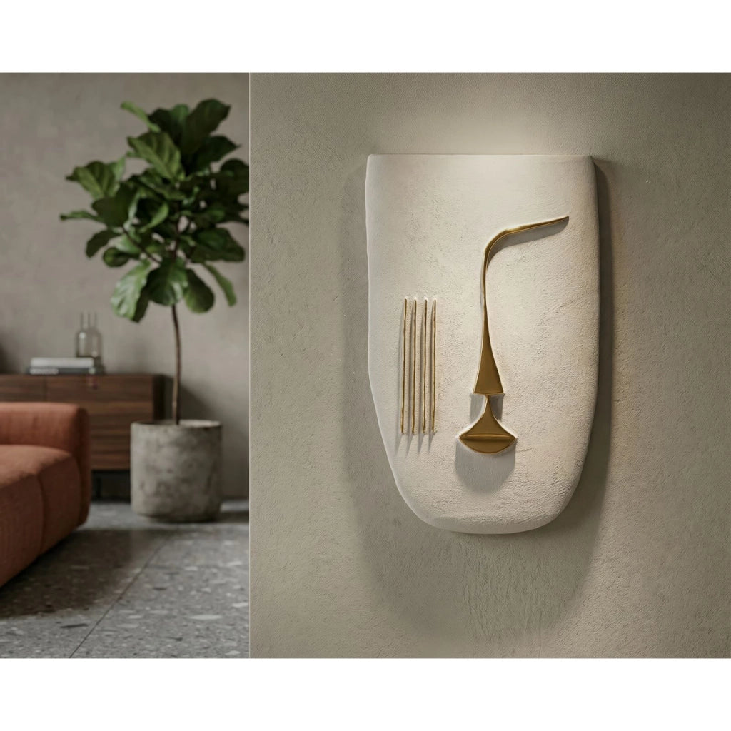 Decorazione da parete Mumbasa in ceramica bianca e oro lucido