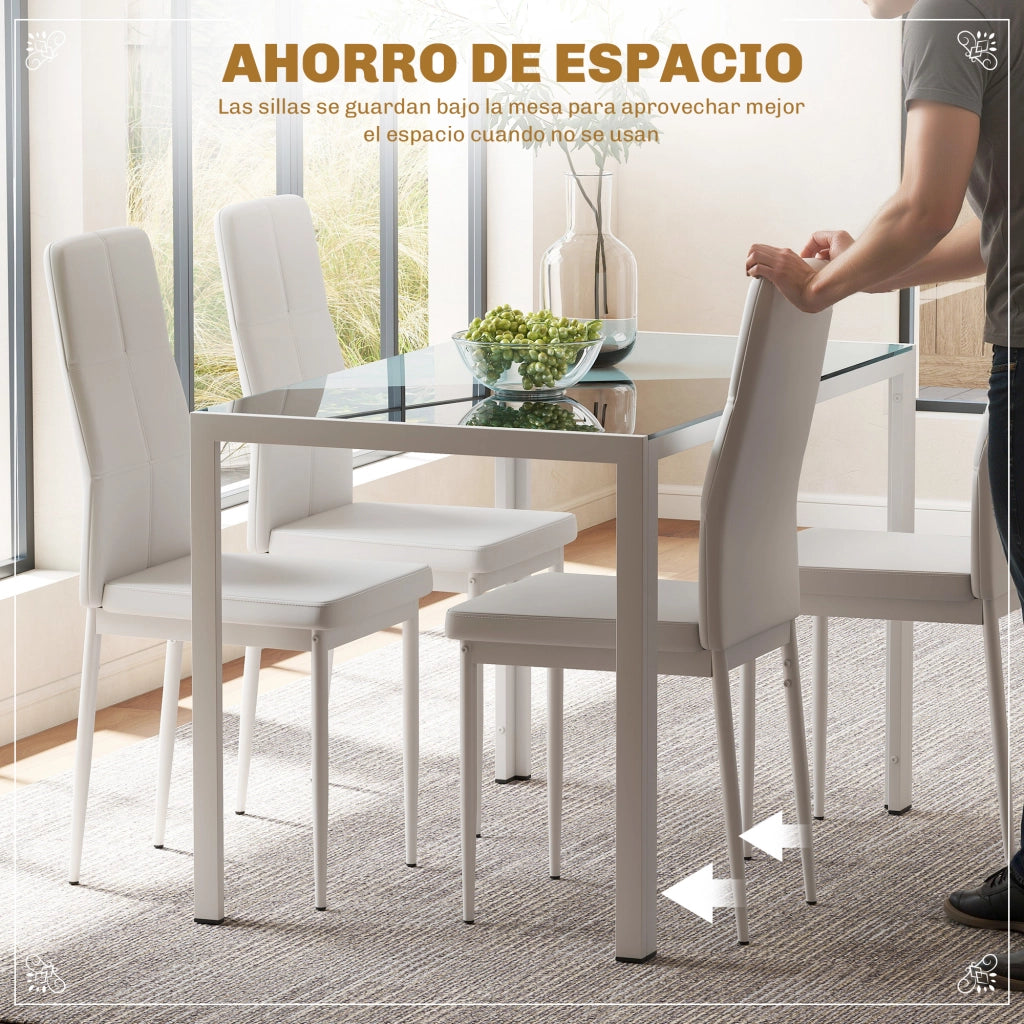 Tavolo da pranzo allungabile con 4 sedie ¨C zephmum ¨C Bianco, vetro temperato, metallo
