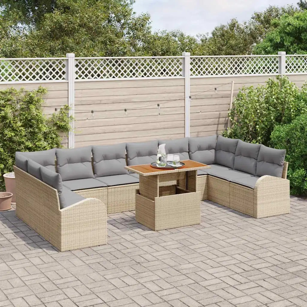Set Divano da Giardino 11 pcs Beige Poly Rattan