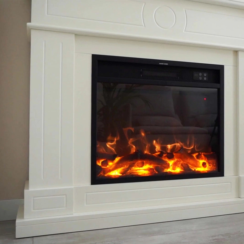 Caminetto Fuego Roberta Blanco 1500w a Parete Con Cornice Telecomando e Bruciatore Bianco Crema