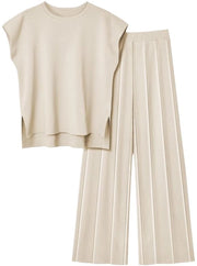Set di allenamento donna 2 pezzi - giacca a maglia a coste - pantaloni ampi - materiale respirante - peso leggero comfort - set da lounge