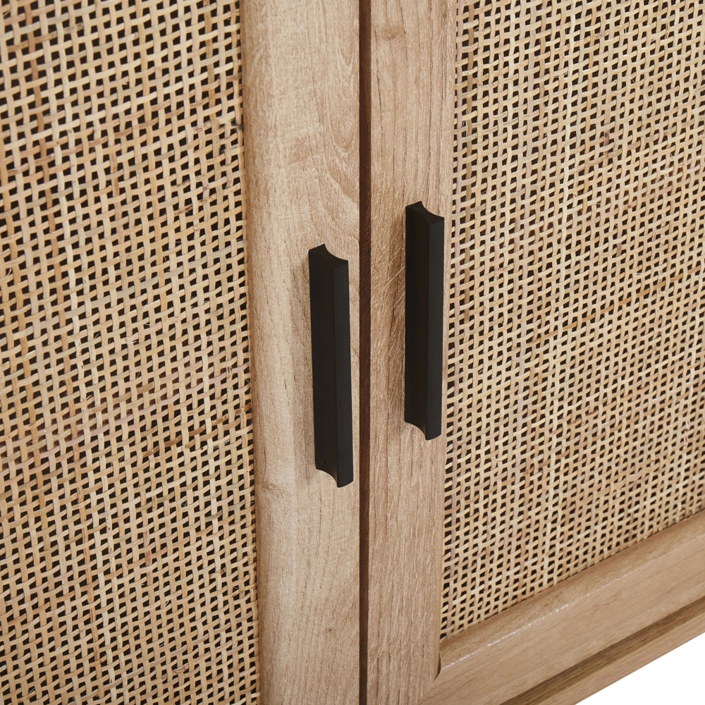 Credenza Moderna a 3 Cassetti con Fronte in Vimini 72 x 120 cm Legno Chiaro