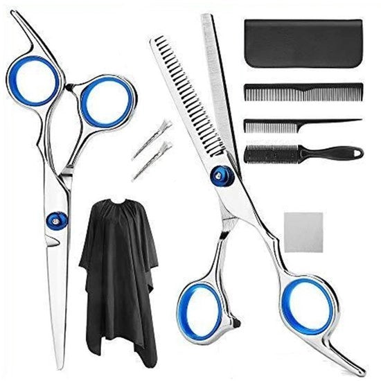 Kit di tagliacapelli professionale 10 pezzi - Manico ergonomico - Acciaio inossidabile - Incluso clips e pettini - Ideale per saloni - Tagliacapelli