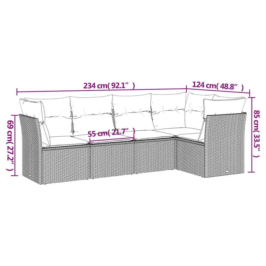 Set Divani da Giardino 5 pz | Set Salotto da Giardino con Cuscini in Polyrattan Nero