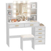 Cassettiera per trucco con specchio illuminato e sgabello imbottito ¨C zephmum ¨C bianco