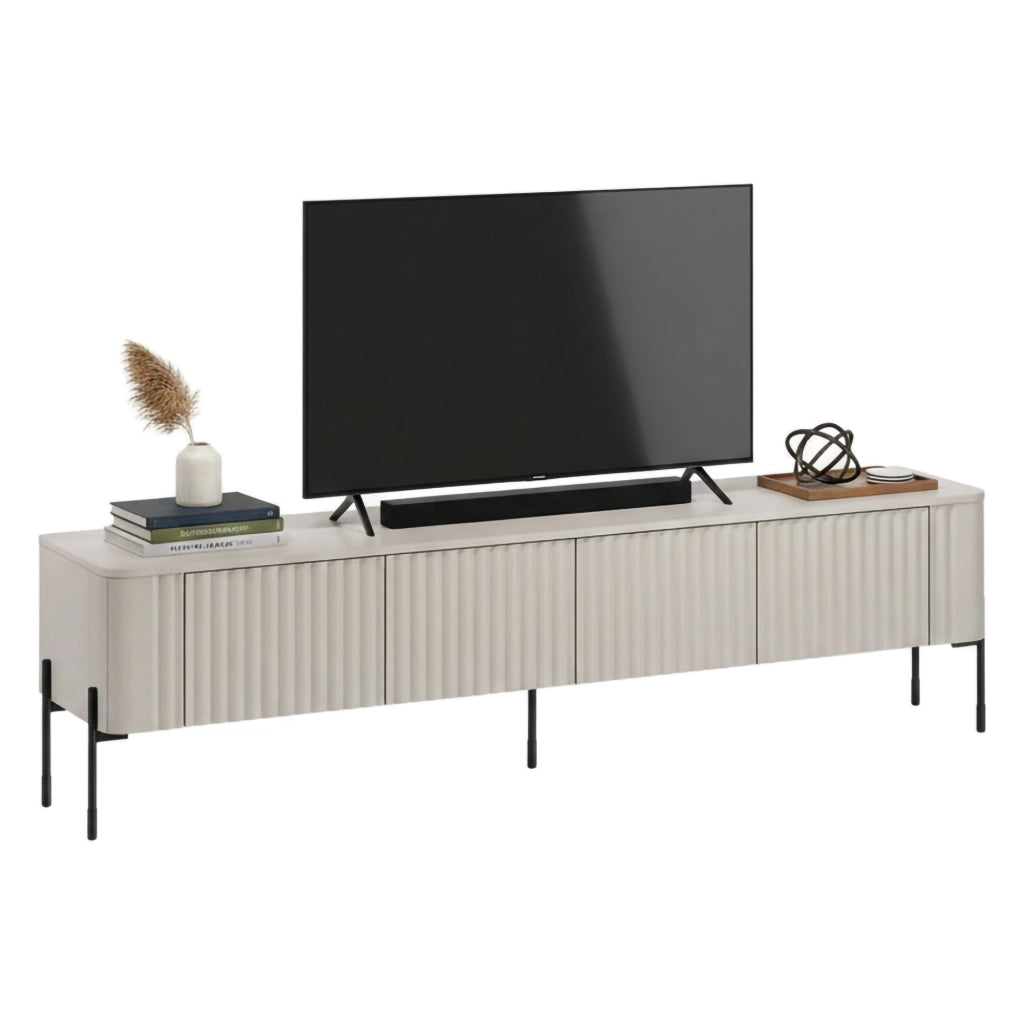 Mobile porta TV Brembana, Madia da salotto con quattro ante battenti, Rialzato da terra, 190x40 h50 cm, Beige