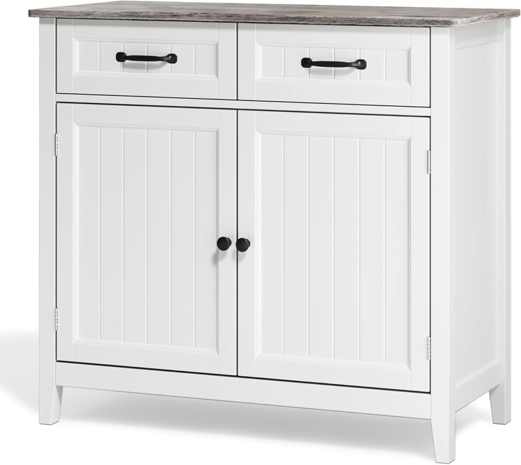 Mobiletto da Cucina, Credenza Ausiliaria con 2 Cassetti e 2 Ante per Cucina, Sala da Pranzo, Soggiorno, 90×40×82 cm,Retro