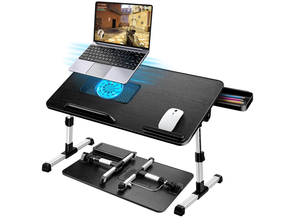 Tavolino per PC Regolabile in Altezza Pieghevole con Ventola PC Cassettiera Tavolo per Letto Divano Pavimento 53x30cm
