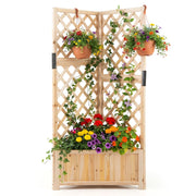 Letto da giardino rialzato ad angolo con traliccio e fori di drenaggio, Fioriera in legno per fiori verdure interno ed esterno Naturale