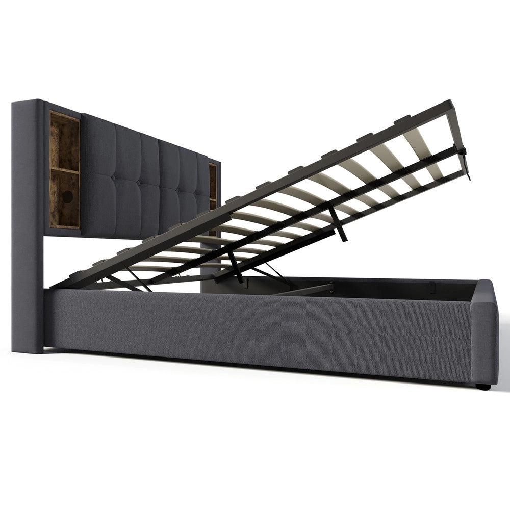 Letto Matrimoniale Contenitore Imbottito con Rete a Doghe ¨C MINIMAL ¨C Grigio 180x200
