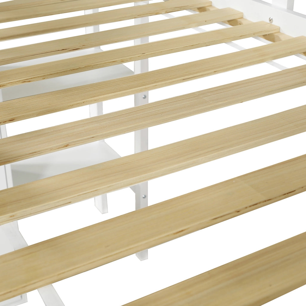DESMIU Letto a soppalco per bambini 1 posto con scivolo, armadio e vano contenitore 90 × 200 cm, senza materasso