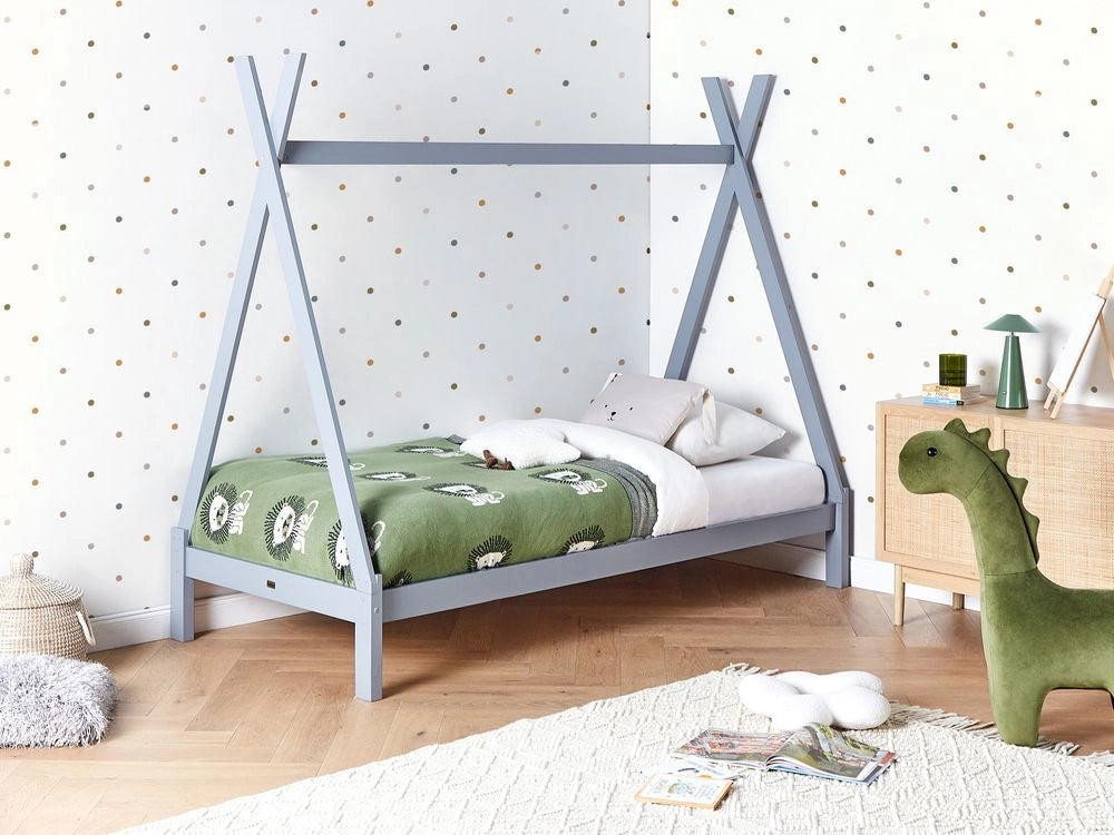 Letto a forma di tenda Teepee per bambini Pino Grigio UE 90 x 200 cm Struttura letto singolo con doghe