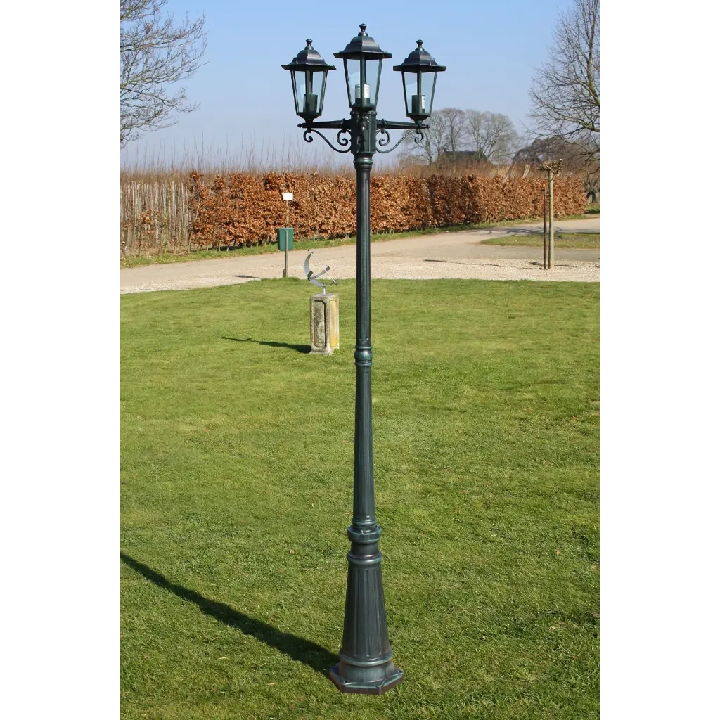 Lampione da Giardino 3 Bracci 215 cm Verde Scuro/Nero Alluminio CFW1131078