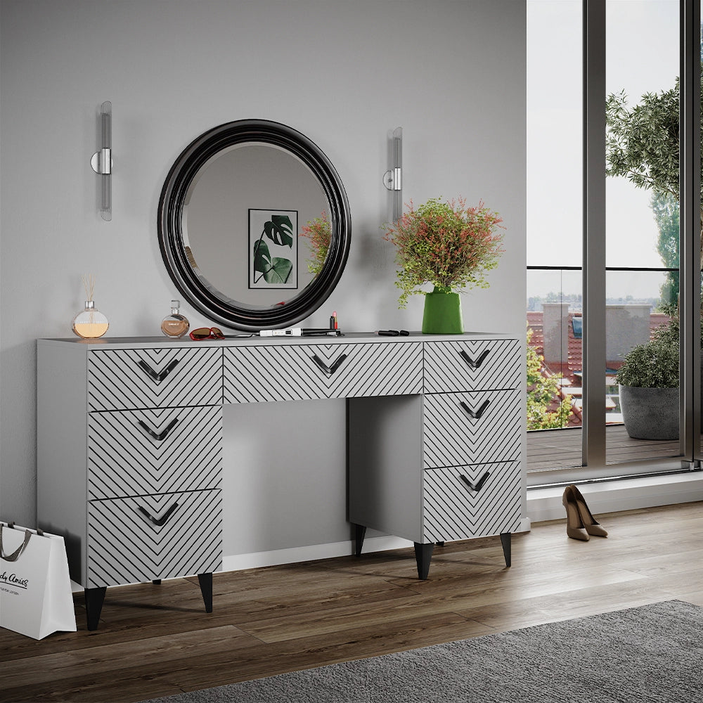 Vicco Tavolo da toeletta Grigio 150 cm senza specchio, con 7 cassetti