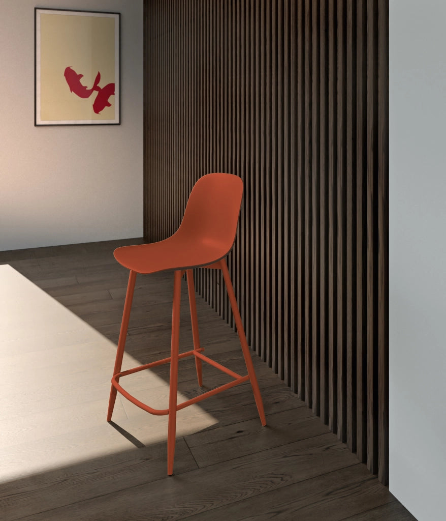 Sgabello Frida in Polipropilene Ruggine con Gambe in Metallo, Design Scandinavo, Seduta Ergonomica per Cucina e Living - Om/Frida