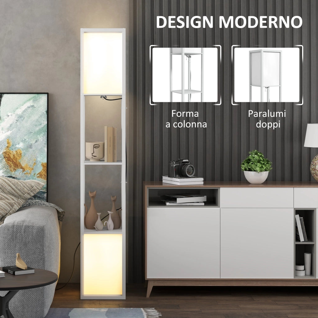 Lampada da Terra con 2 Paralumi E27 40W e 2 Ripiani  26x26x156 cm Bianco