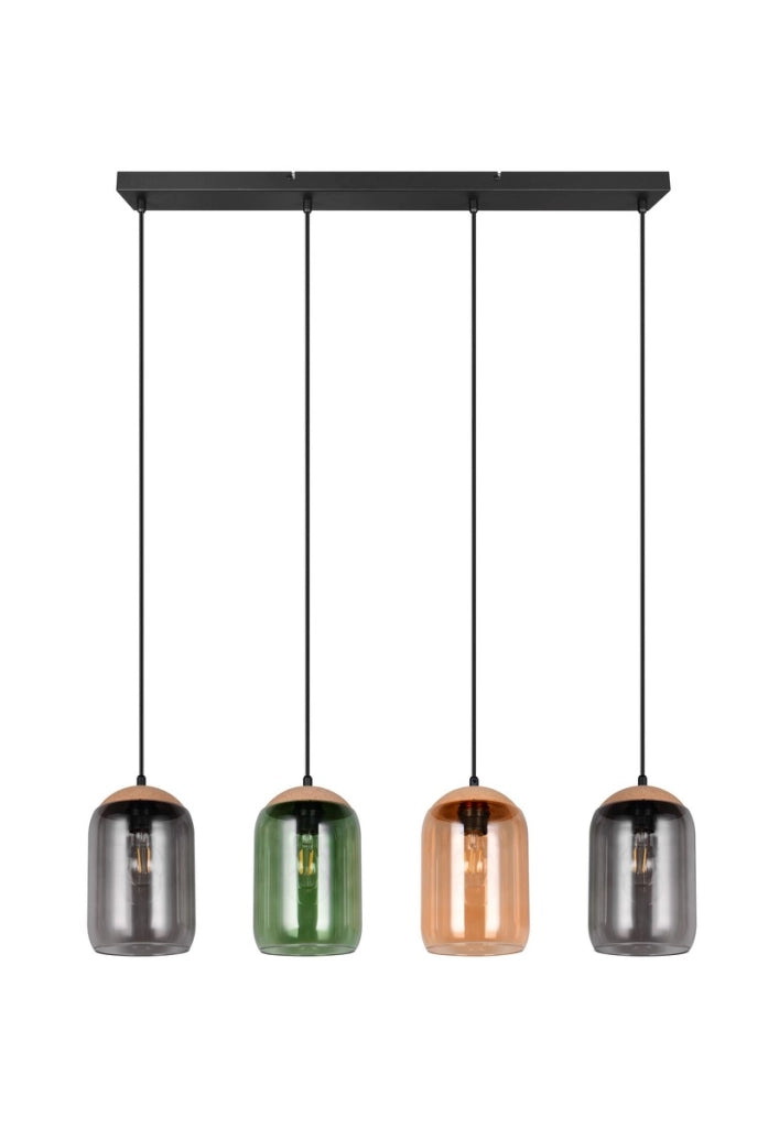 Lampada a sospensione Trio Cork nera 4xE27 vetro colorato