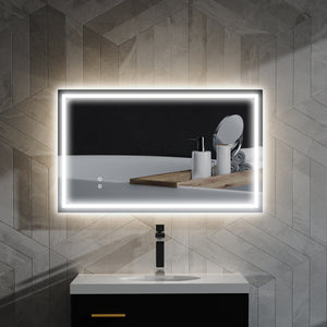 Specchio per Bagno con Luci LED a 3 Tonalità 100x3x60 cm Antiappannamento e Strato Antiurto