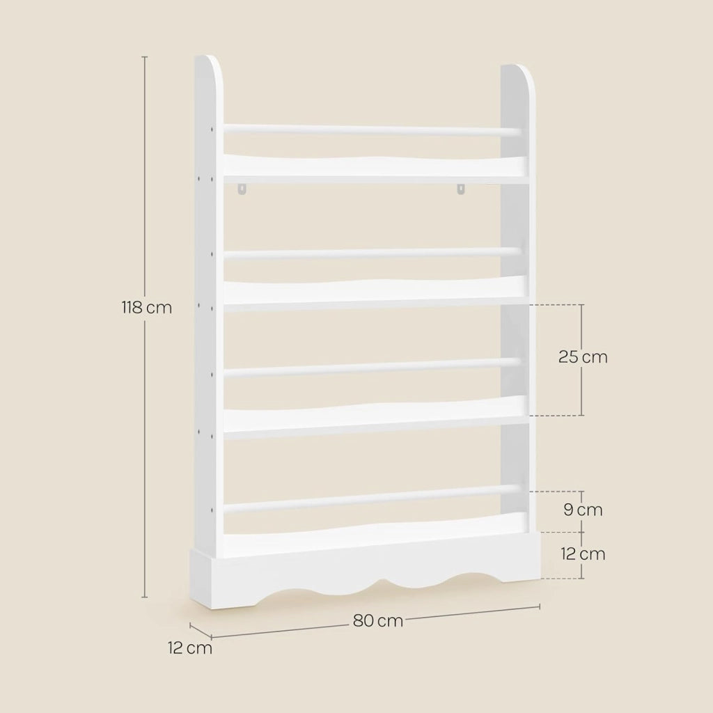 Libreria Montessoriana per Bambini, Scaffale Porta Libri Salvaspazio a 4 Ripiani, Piccola Libreria a Muro in Legno, per Cameretta, Stanza dei Giochi, 80x12x118cm