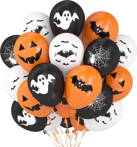 Balloon di lattice per Halloween - 60 pezzi di zucca pipistrello - nero bianco arancione - per bambini - decorazione di Halloween.