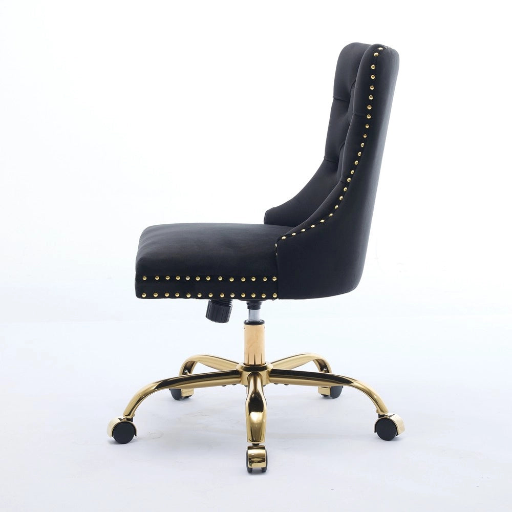 Sedia da Ufficio Velluto Tufted ¨C Xylo ¨C Nero, Base Metallo Dorato, Girevole