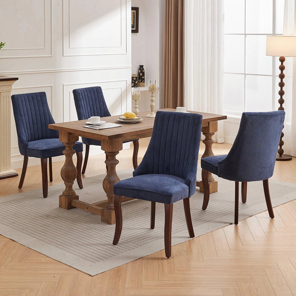Set 2 sedie Channel - Xylo - tessuto floqué blu gambe legno curvate