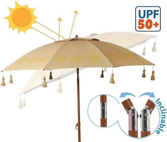 Parasole da spiaggia Ø 180 cm in alluminio modello con UPF 50+ in colore beige
