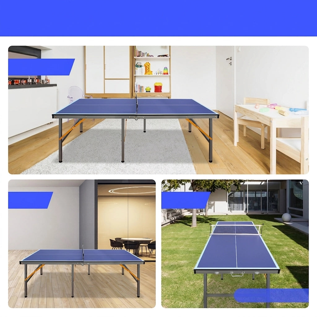 Tavolo da Ping Pong Pieghevole 152;4×66×66 cm con 6 Gambe; Rete; 2 Racchette e 3 Palline; Blu