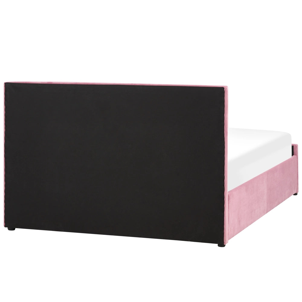 Letto contenitore Rivestimento in velluto rosa 140 x 200 cm con testiera trapuntata a diamante con base a doghe