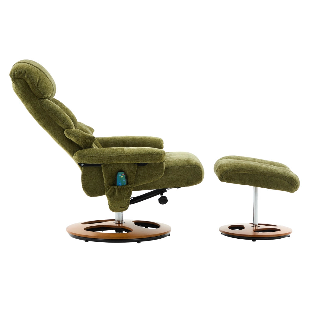 Poltrona Relax Massaggiante Reclinabile con Poggiapiedi ¨C MINIMAL ¨C Verde, Girevole, Tessuto Chenille