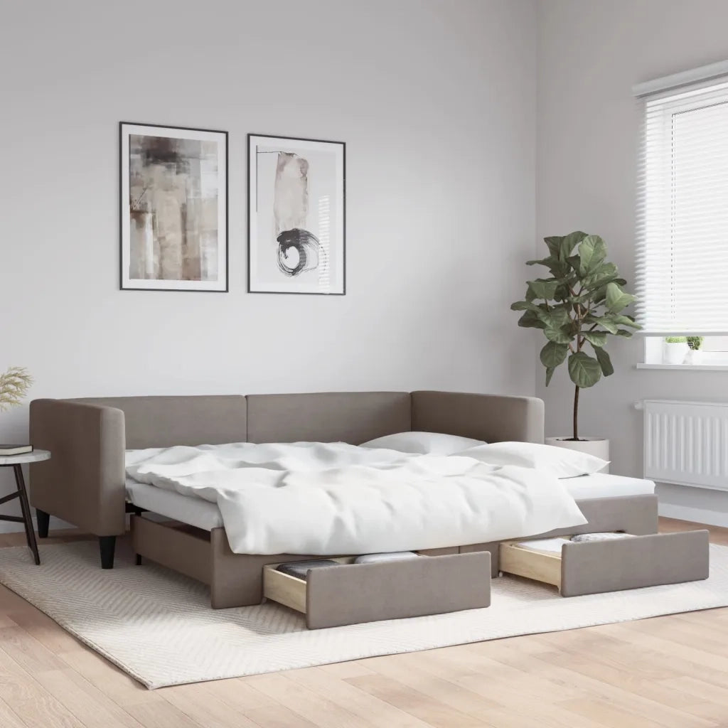 Divano letto | Sof¨¤ letto | Letto singolo Estraibile con Cassetti Tortora 100x200 cm Tessuto