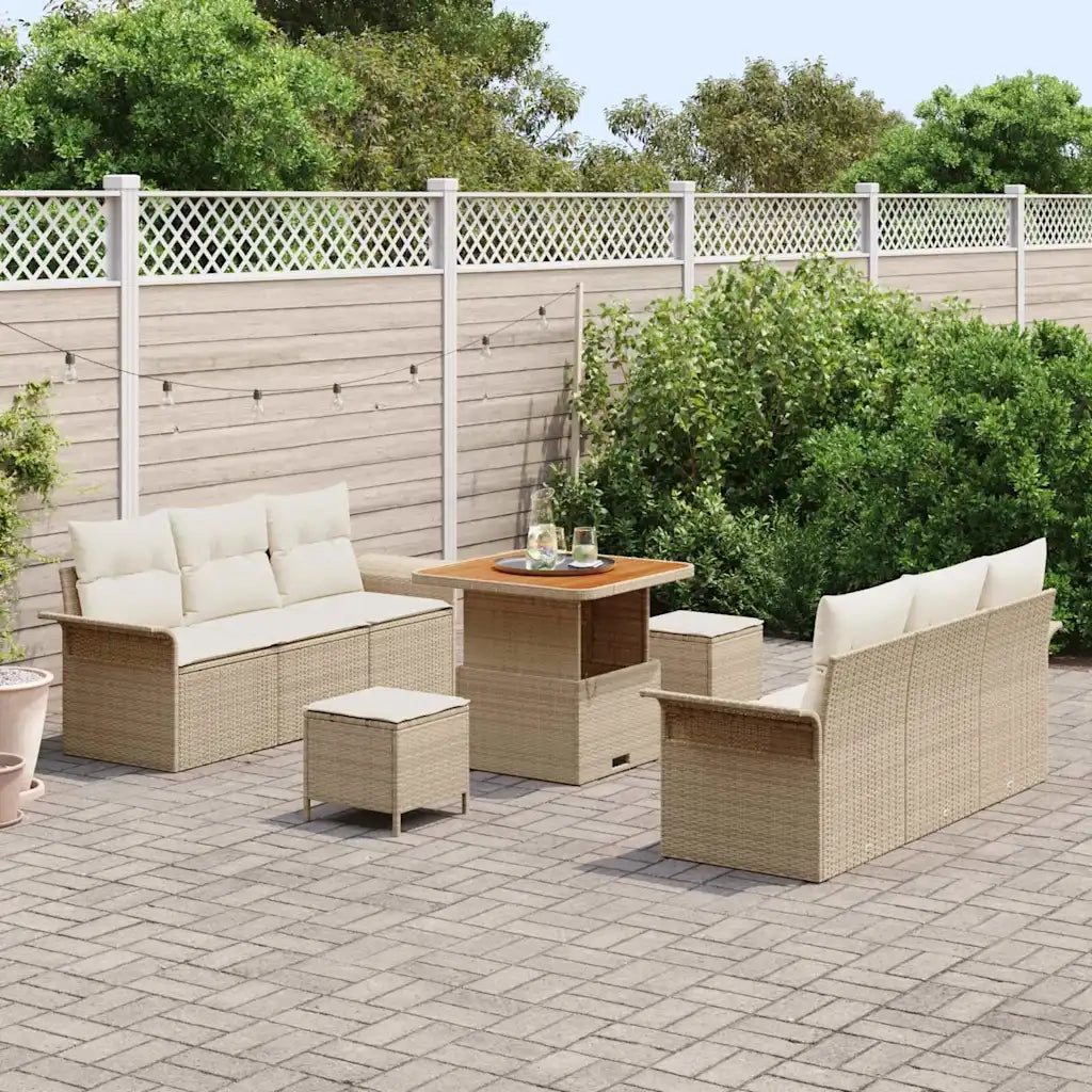 Set Divano da Giardino con cuscino 9 pcs Beige e Crema