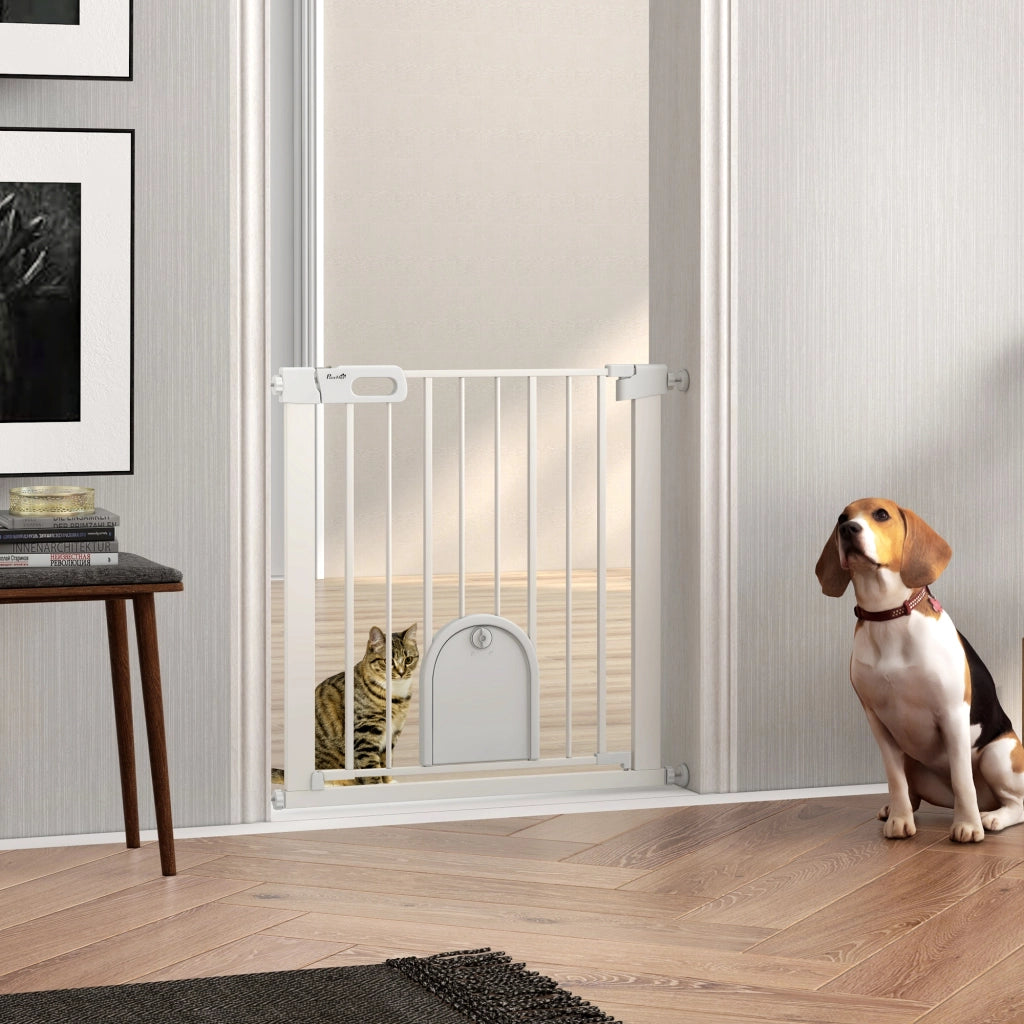 Barriera di sicurezza per animali con porta e chiusura automatica ¨C zephmum ¨C bianco, acciaio, 80x