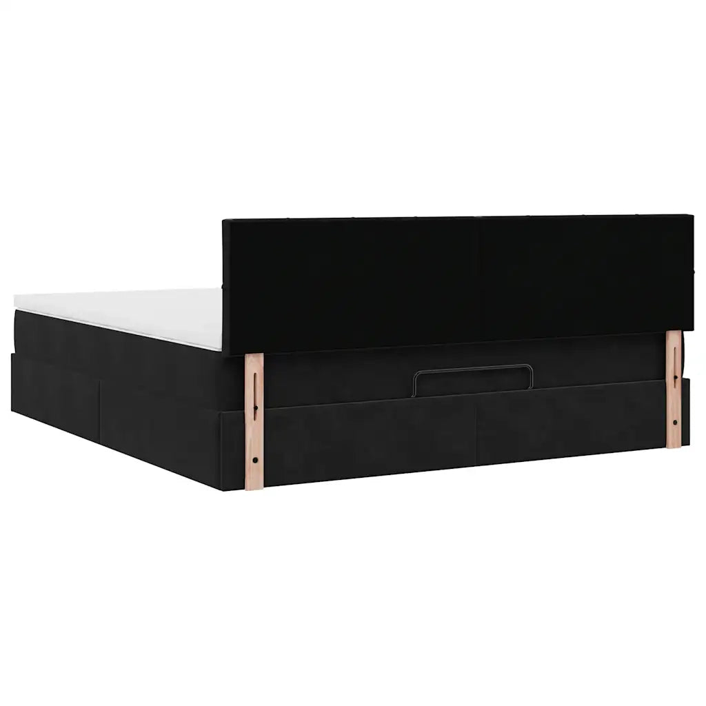 Struttura Letto Pouf con Materasso Nero 180x200 cm in Velluto 3311791