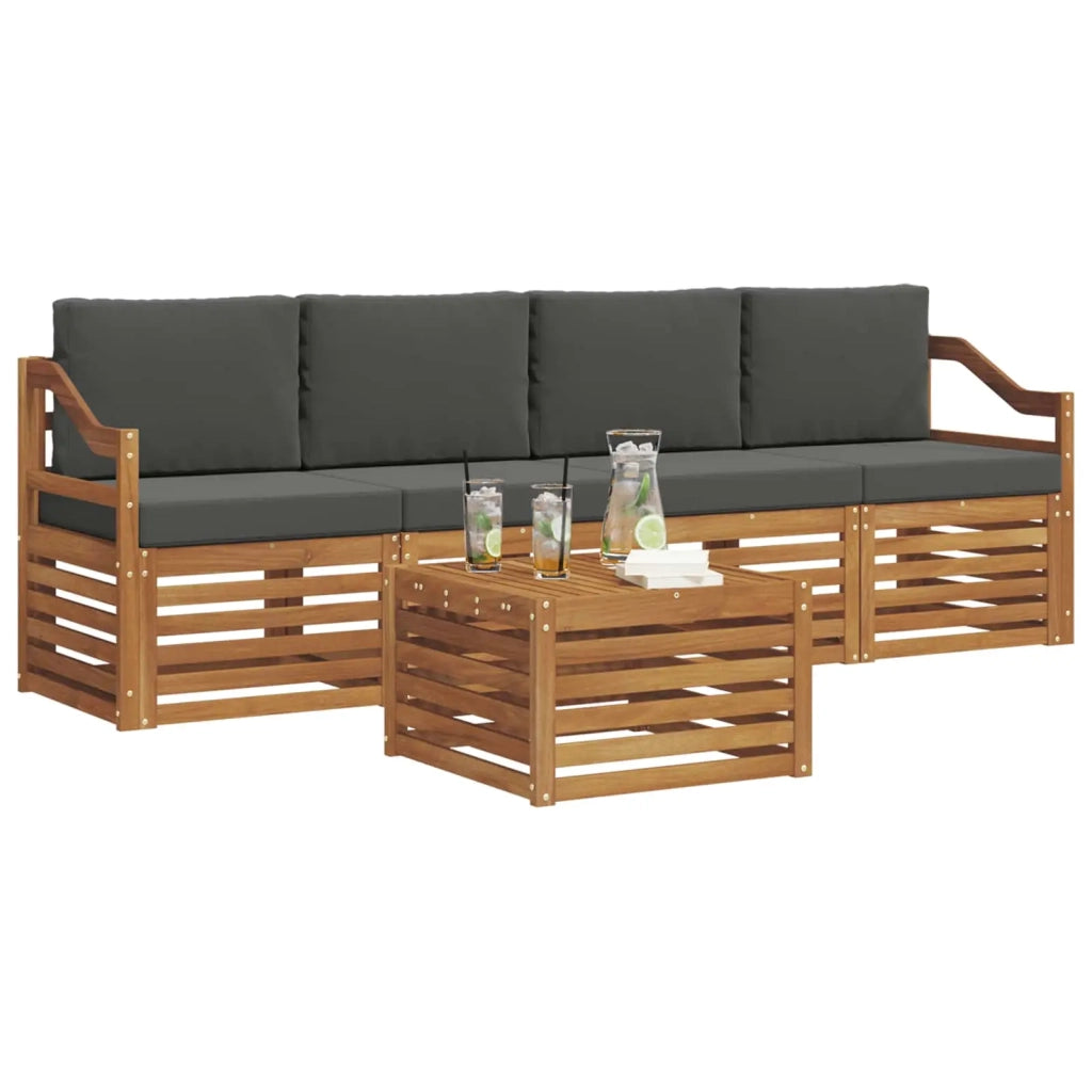 Set divani 5 pcs Naturale e Antracite Legno di Acacia Massello 3374347