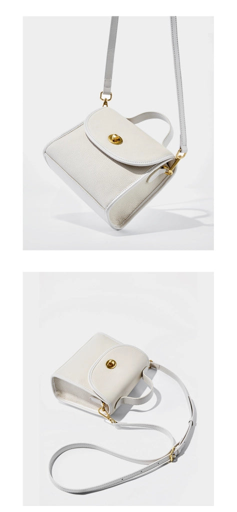 Borsa a tracolla da donna in vera pelle, borsa a mano casual, borsa tote bianca.
