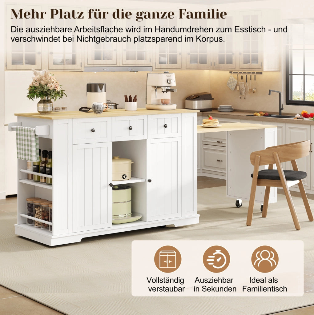 Isola da cucina mobile con tavolo estraibile e prese USB